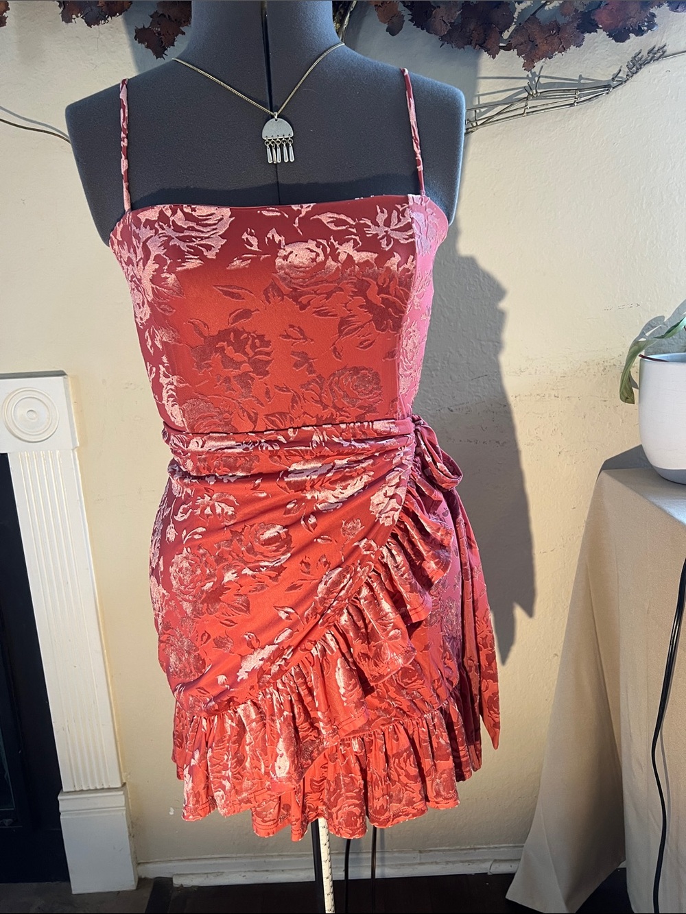 Dusty Rose 🌹 Floral Ruffle Wrap Mini Dress